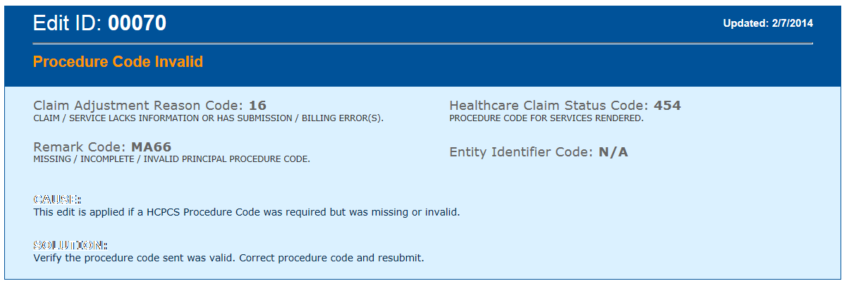 Edit/Error Knowledge Base Sample Response showing error cause and solution